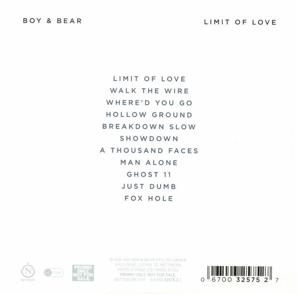 Boy & Bear : Limit Of Love (CD, Album, Promo)
