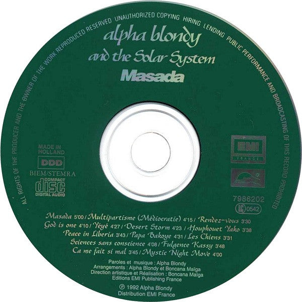Alpha Blondy And The Solar System : Masada (CD, Album, RP)
