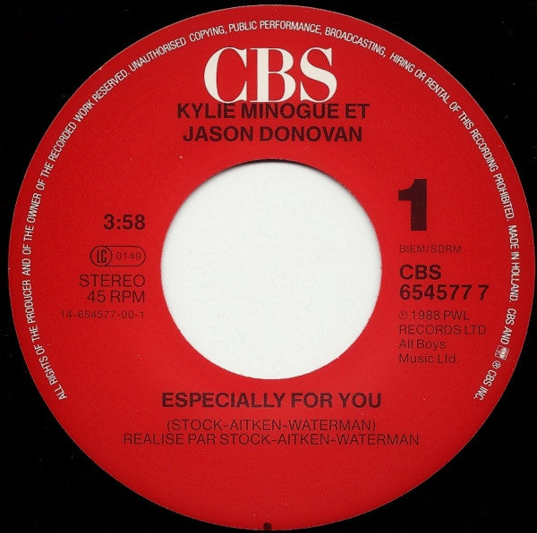 Kylie Minogue And Jason Donovan : Especially For You (7", Single)