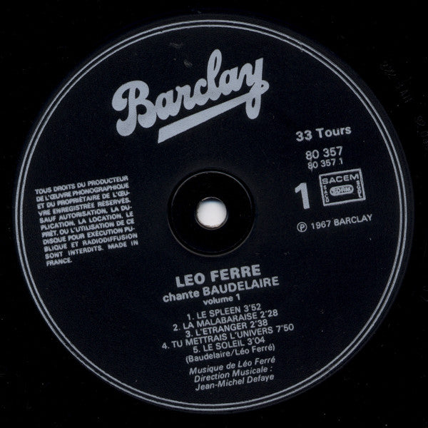 Léo Ferré : Léo Ferré Chante Baudelaire (2xLP, Album, RP, Gat)