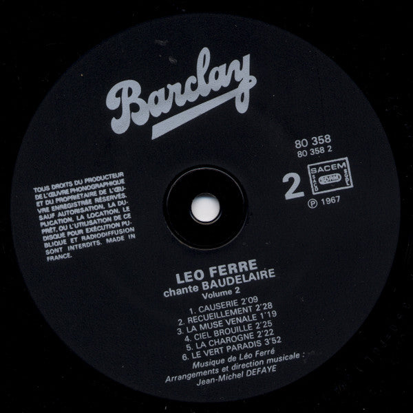 Léo Ferré : Léo Ferré Chante Baudelaire (2xLP, Album, RP, Gat)