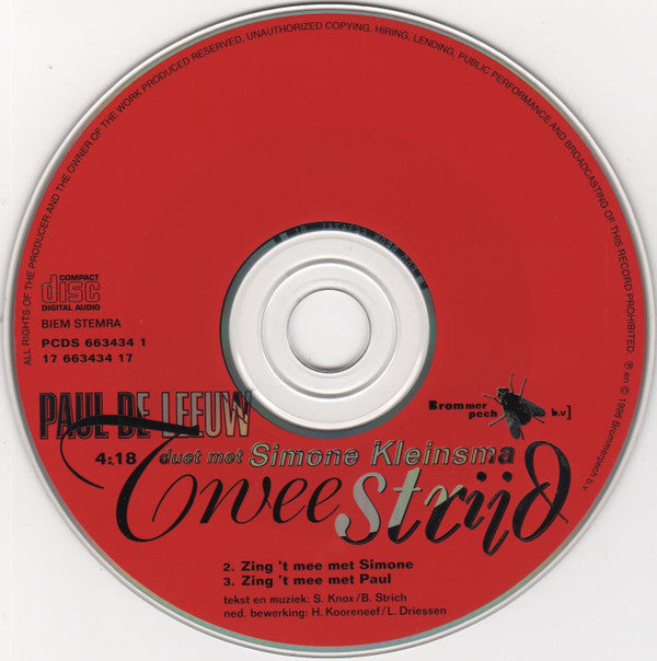 Paul de Leeuw Duet Met Simone Kleinsma : Tweestrijd (CD, Single)