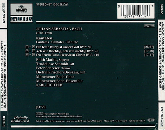 Johann Sebastian Bach - Edith Mathis · Trudeliese Schmidt · Peter Schreier · Dietrich Fischer-Dieskau / Karl Richter : Kantaten - Cantatas BWV 80 / BWV 26 / BWV 116 (CD, Comp, RM)