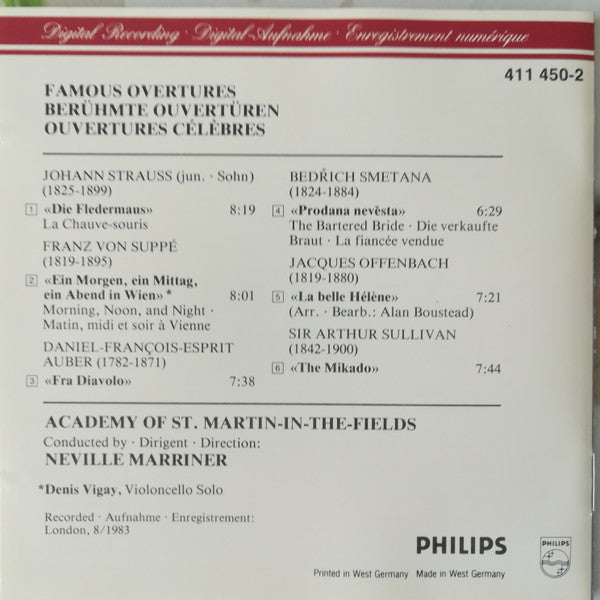The Academy Of St. Martin-in-the-Fields Conducted by Sir Neville Marriner : Famous Overtures - Berühmte Ouvertüren (CD, Album)