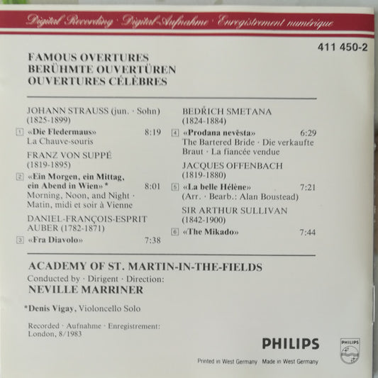 The Academy Of St. Martin-in-the-Fields Conducted by Sir Neville Marriner : Famous Overtures - Berühmte Ouvertüren (CD, Album)