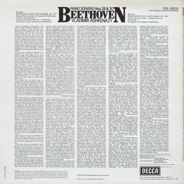 Ludwig van Beethoven, Vladimir Ashkenazy : Piano Sonatas Nos. 28 & 30 (LP)