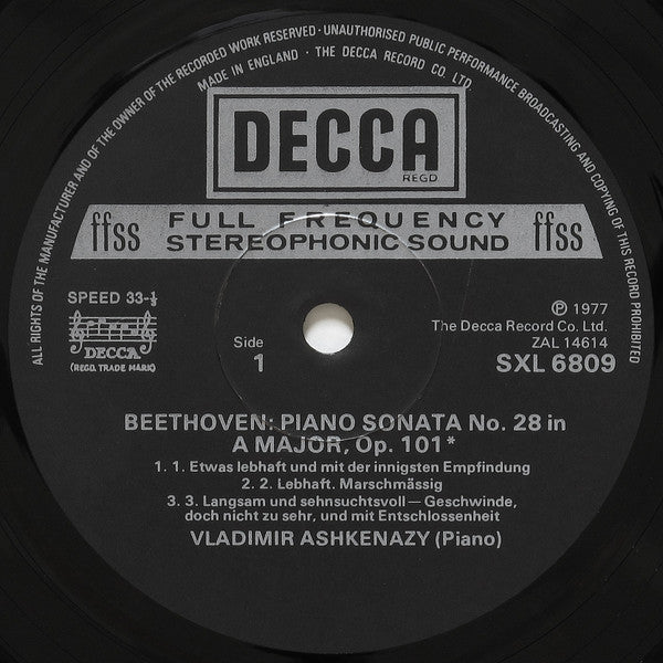 Ludwig van Beethoven, Vladimir Ashkenazy : Piano Sonatas Nos. 28 & 30 (LP)