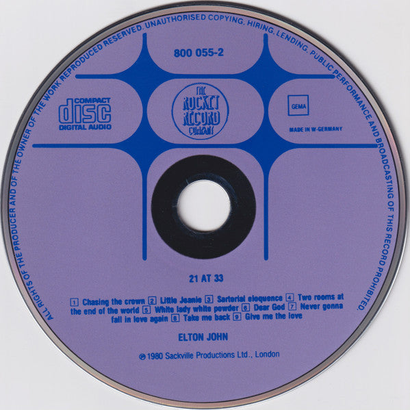 Elton John : 21 At 33 (CD, Album, RP, "Pu)