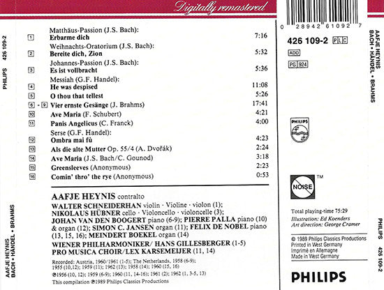 Johann Sebastian Bach /  Georg Friedrich Händel / Johannes Brahms – Aafje Heynis : Bach • Händel • Brahms (CD, Comp)