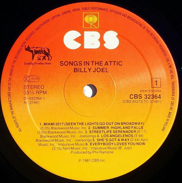 Billy Joel : Songs In The Attic (LP, Album, RE, Sun)