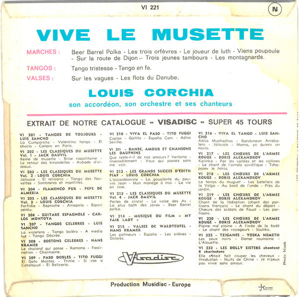 Louis Corchia, Son Accordéon, Son Orchestre Et Ses Chanteurs* : Vive Le Musette (7", EP)