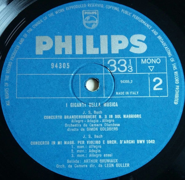 Wolfgang Amadeus Mozart, Johann Sebastian Bach, Karl Böhm, Concertgebouworkest, Szymon Goldberg, Netherlands Chamber Orchestra, Arthur Grumiaux, Léon Guller : 41e Symfonie in C K.V. 551 "Jupiter" - 3e Brandenburgse Concert - Vioolconcert in E (LP, Comp, Mono)