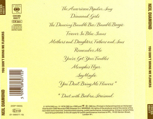 Neil Diamond : You Don't Bring Me Flowers (CD, Album, RE)