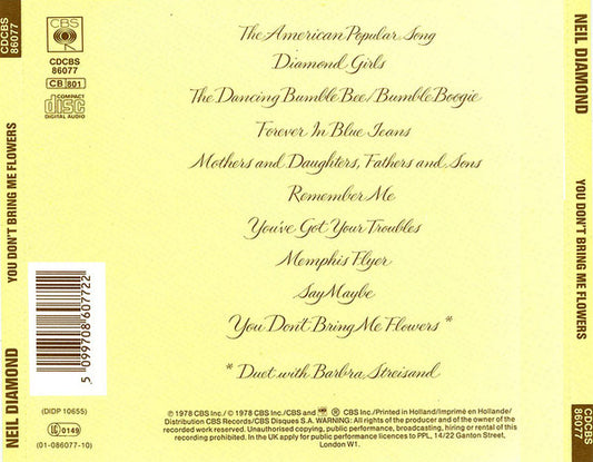 Neil Diamond : You Don't Bring Me Flowers (CD, Album, RE)