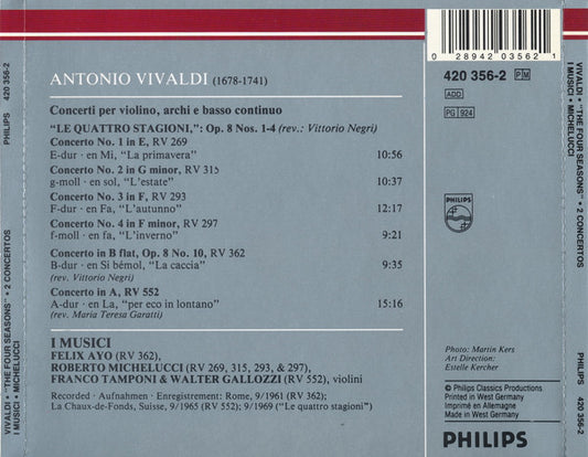 Antonio Vivaldi - I Musici, Roberto Michelucci : Le Quattro Stagioni = The Four Seasons ･ Die Vier Jahreszeiten, Concerti "La Caccia" ･ "Per Eco In Lontano" (CD, Comp, RM)