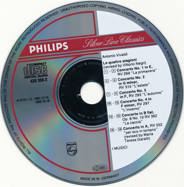 Antonio Vivaldi - I Musici, Roberto Michelucci : Le Quattro Stagioni = The Four Seasons ･ Die Vier Jahreszeiten, Concerti "La Caccia" ･ "Per Eco In Lontano" (CD, Comp, RM)