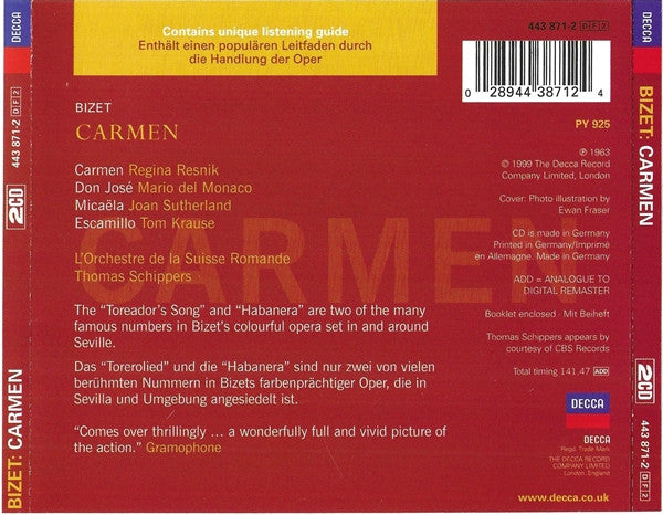 Georges Bizet / Regina Resnik - Mario del Monaco - Joan Sutherland - Tom Krause : Carmen (2xCD, RE, RM)