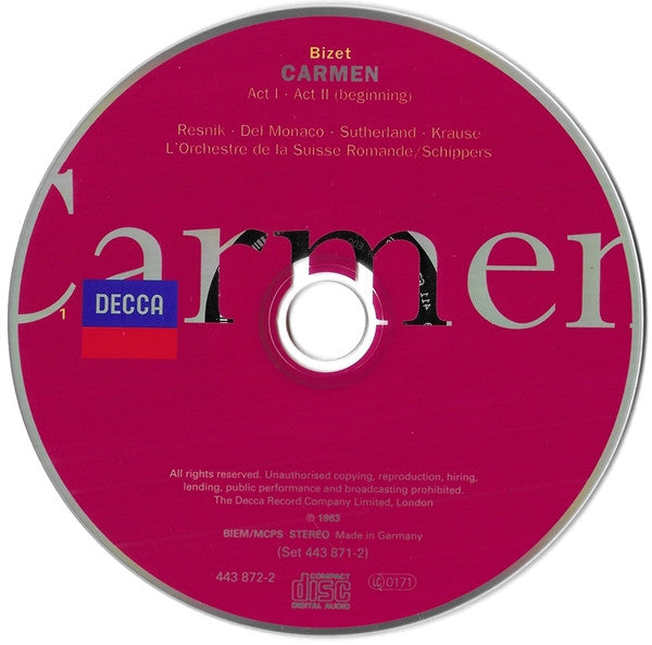 Georges Bizet / Regina Resnik - Mario del Monaco - Joan Sutherland - Tom Krause : Carmen (2xCD, RE, RM)