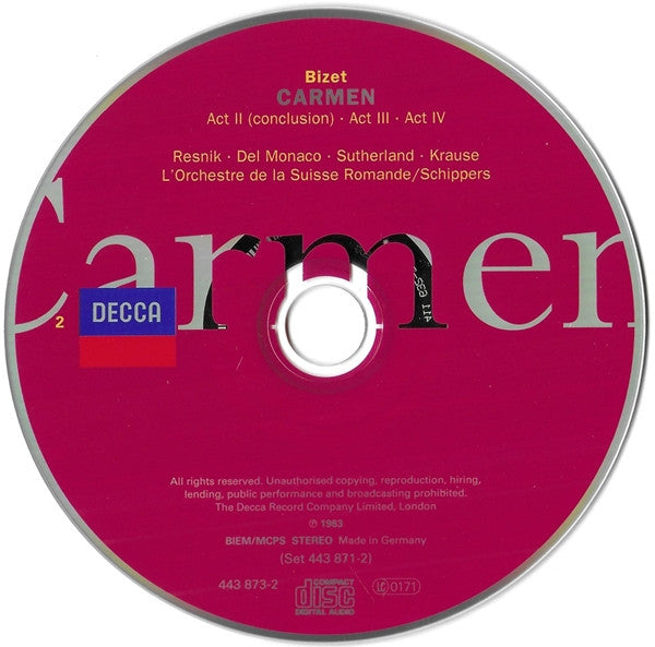 Georges Bizet / Regina Resnik - Mario del Monaco - Joan Sutherland - Tom Krause : Carmen (2xCD, RE, RM)