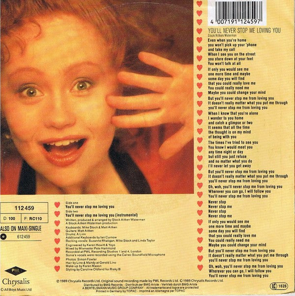 Sonia : You'll Never Stop Me Loving You (7", Single)