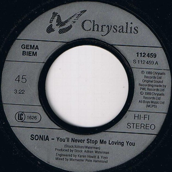Sonia : You'll Never Stop Me Loving You (7", Single)