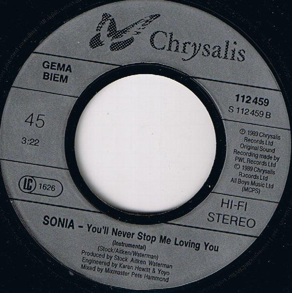 Sonia : You'll Never Stop Me Loving You (7", Single)
