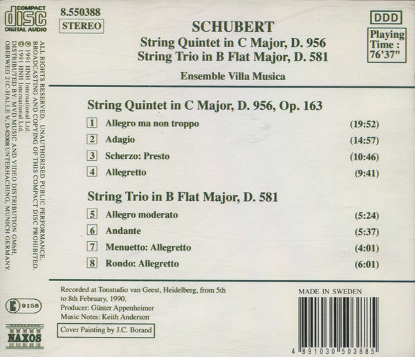 Franz Schubert, Ensemble Villa Musica : String Quintet In C Major, D. 956 / String Trio In B Flat Major, D. 581 (CD, Album)
