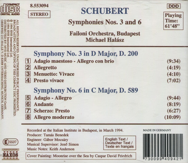 Franz Schubert - Failoni Chamber Orchestra, Budapest, Michael Halász : Symphonies No. 3, D. 200 • No. 6, D. 589 (CD, Album)