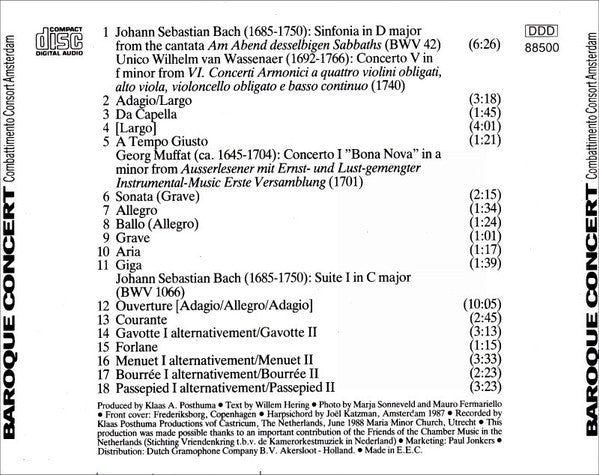 Johann Sebastian Bach • Unico Wilhelm Van Wassenaer • Georg Muffat - Combattimento Consort Amsterdam : Baroque Concert (CD, Album)