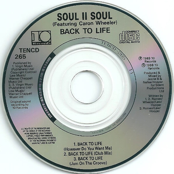 Soul II Soul Featuring Caron Wheeler : Back To Life (However Do You Want Me) (CD, Mini, Single, RE)