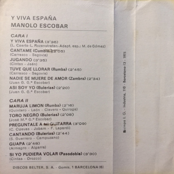 Manolo Escobar : Y Viva Espana Y Otros Exitos (Cass, Album)