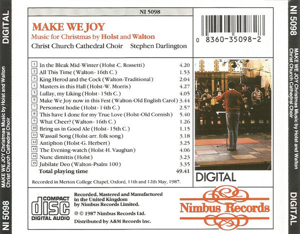 The Choir Of Christ Church Cathedral, Stephen Darlington : Make We Joy (Christmas Music By Holst And Walton) (CD)