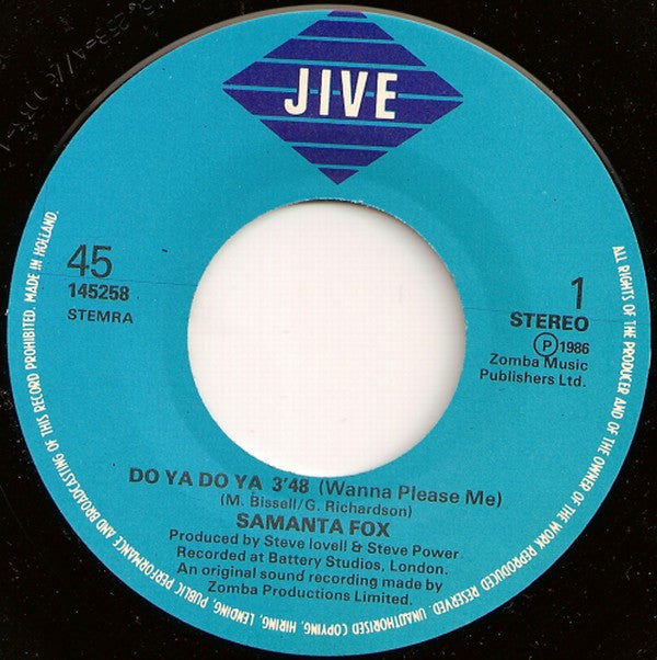 Samantha Fox : Do Ya Do Ya (Wanna Please Me) (7", Single)
