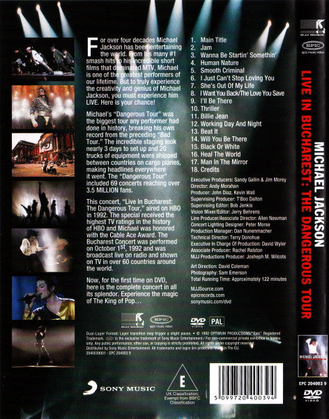 Michael Jackson : Live In Bucharest: The Dangerous Tour (DVD-V, RP, Multichannel, PAL)