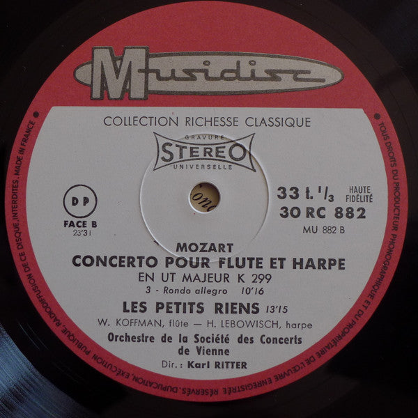 Wolfgang Amadeus Mozart, Wiener Konzertverein , Direction Karl Ritter - Walter Koffman, Holga Lebowisch : Concerto Pour Flûte Et Harpe En Ut Majeur K. 299  /  Les Petits Riens (LP, Album)