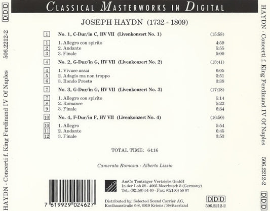 Joseph Haydn / Camerata Romana - Alberto Lizzio : Concerti F. King Ferdinand IV Von Neapel/Of Naples Nos. 1 - 4, HV VII (CD)