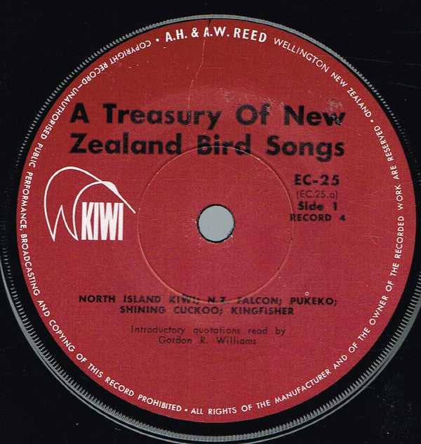 Kenneth Bigwood And Jean Bigwood Introduced By Gordon R. Williams : A Treasury Of New Zealand Bird Song: Record No. 4, Supplement No. 1 (7", EP, Red)