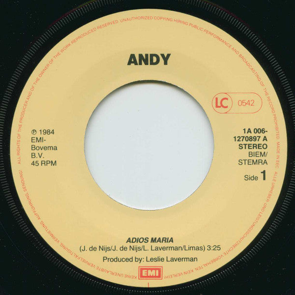 Andy (82) : Adios Maria (7", Single)