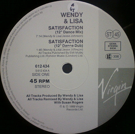 Wendy & Lisa : Satisfaction (12", Single)