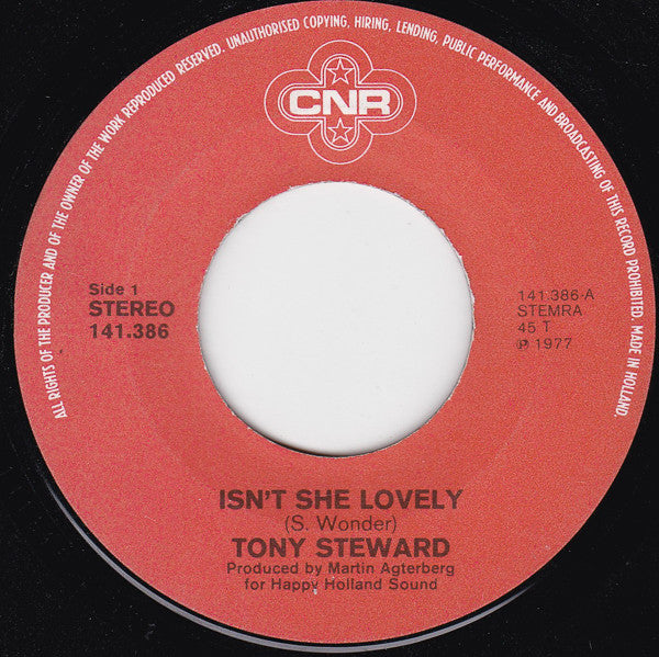 Tony Steward : Isn't She Lovely  (7", Single)