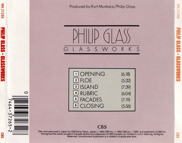 Philip Glass : Glassworks (CD, Album, RE)