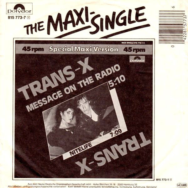 Trans-X : Message On The Radio (7", Single)
