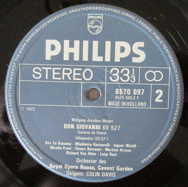 Wolfgang Amadeus Mozart - Sir Colin Davis, Martina Arroyo, Kiri Te Kanawa, Mirella Freni, Ingvar Wixell : Don Giovanni (Excerpts) (LP, Comp)