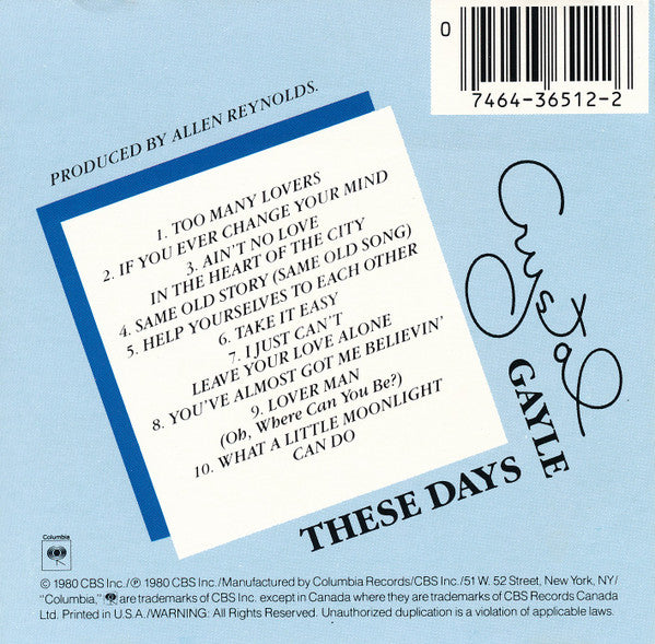 Crystal Gayle : These Days (CD, Album, RE)