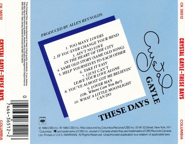 Crystal Gayle : These Days (CD, Album, RE)