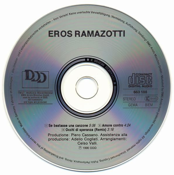 Eros Ramazzotti : Se Bastasse Una Canzone (CD, Single)