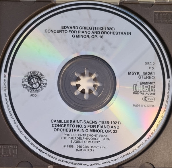 Edvard Grieg, Camille Saint-Saëns, Philippe Entremont, The Philadelphia Orchestra, Eugene Ormandy : Piano Concerto / Piano Concerto No. 2 (CD, Comp)