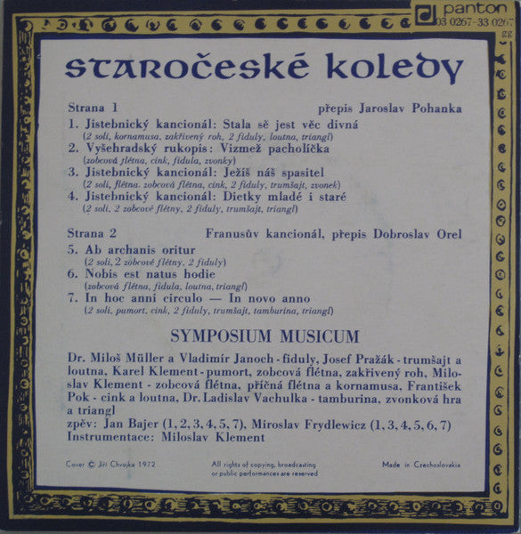 Symposium Musicum : Staročeské Koledy (7", EP, RP, Gat)