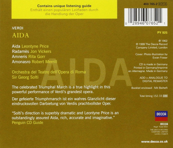 Giuseppe Verdi / Leontyne Price, Jon Vickers, Rita Gorr, Robert Merrill, Georg Solti : Aida (2xCD, Album, RE)