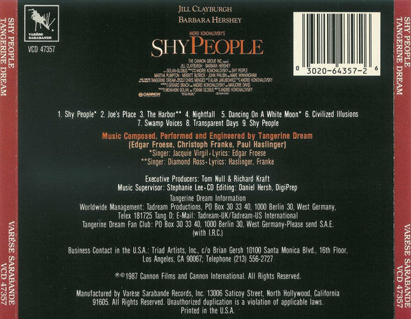 Tangerine Dream : Shy People (Original Motion Picture Soundtrack) (CD, Album)